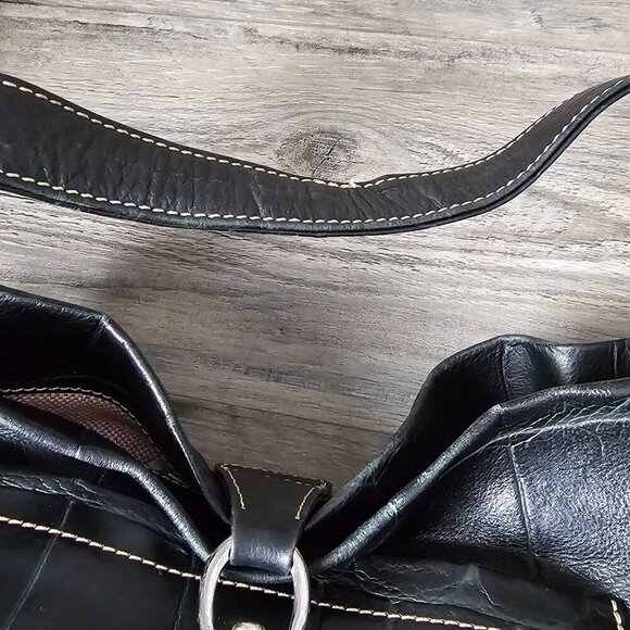 DOONEY & BOURKE Croc Embossed Leather Hobo Clip Black Sac Bag Shoulder Bag - Picture 14 of 15